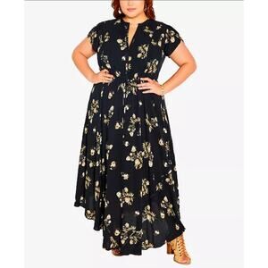 Dark Floral Flowy Boho Maxi Black Free My Soul Dress Sz 20 Western Goth Country